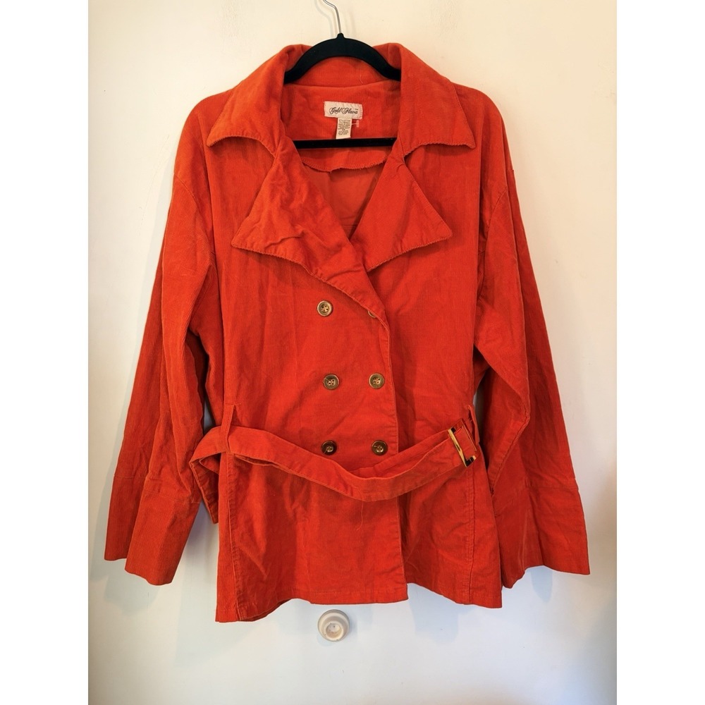 Y2K Gold Flava Orange Corduroy Belted Jacket Trench Coat Plus Streetwear